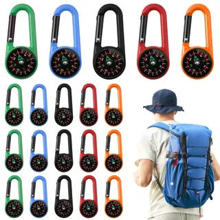 20 Stück Kompass Kinder, Mini Kompass Karabiner