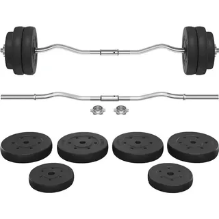 Yaheetech 30 kg SZ Curlset Langhantel-Set, SZ-Stange mit 6 Scheiben, Hantel-Set für Krafttraining, Curl-Stange mit Gewichten, Hantelstangenset SZ-Hantelset Curlset