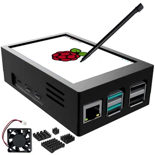 CUQI Raspberry Pi Display, 3,5 Zoll Touchscreen mit Raspberry Pi 5 Gehäuse, 480x320 TFT LCD 60 FPS Monitor mit Mini Lüfter und Kühlkörper
