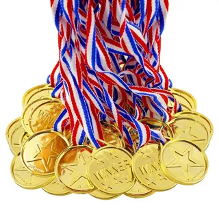 BJ-SHOP Kinder Gold Kunststoff,Gold Medaillen Plastic Gold Awards fur Kinder Sport Day Party Olympischen Themenwettbewerb Belohnung(24 Pack)