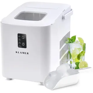 Klamer Eiswürfelmaschine klein (2025), 8 Eiswürfel in 8 Minuten, 11 kg Eiswürfel pro Tag, 2 Eiswürfelgrößen, 1 L Wassertank, Geräuscharmer Eiswürfelb...