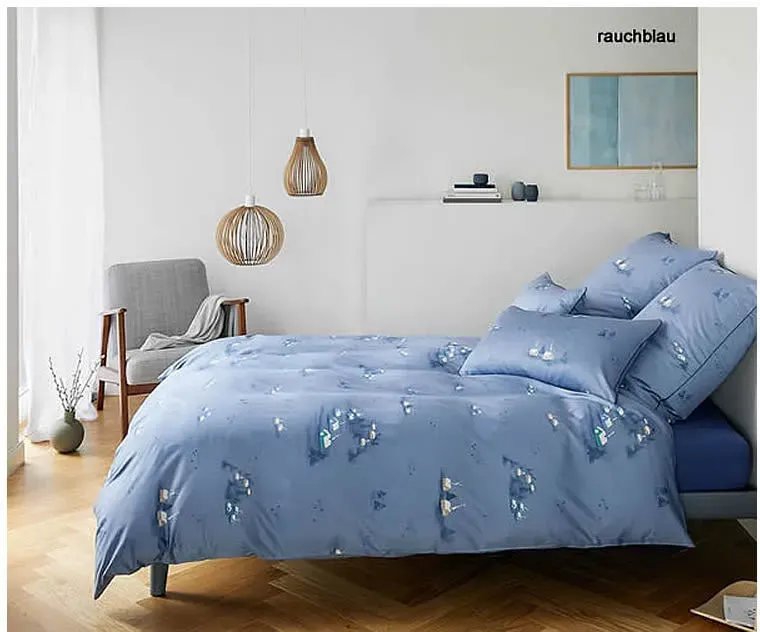 Elegante Bettwäsche Home - 135x200 cm + 40x80 cm	rauchblau