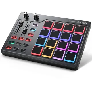 Donner MIDI Pad Controller Keyboard USB Typ-C, Professionelle Drum Pad Maschine Beat Maker mit 16 Pads, MIDI out, 2 zuweisbare Fader und Knöpfe (STARRYPAD MINI, Schwarz)