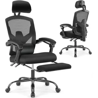 sweetcrispy - Bürostuhl Ergonomisch - Ein Schreibtischstuhl mit Komfortarmlehnen, Ausgestattet mit Einer Bequemen Lendenwirbelstütze und Fußstütze,
