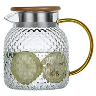 Glaskaraffe Wasserkaraffe Karaffe Krug mit Deckel und Auslauf Eistee Krug Saft Krug Wasser Karaffen Glaskrug Wasserkrug für hausgemachte Getränke, Eistee, Milch, Kaffee, Wein (1000ml)