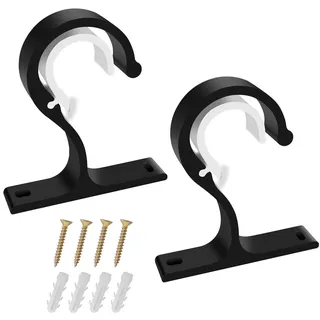 Naapesi 2 Stück Vorhang Gardinenstange Halterung, Dicker Aluminium Vorhang Stange Halter, Curtain Rod Brackets mit Schrauben, Gardinenstange Halterung für Gardinen, Kleiderstange,Deckenbefestigung(Schwarz)