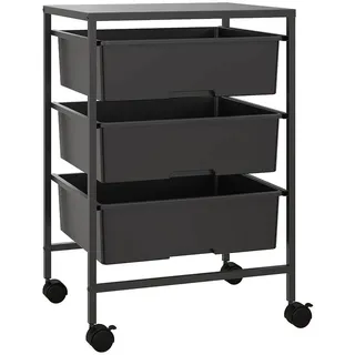 Homcom Rollwagen, Servierwagen mit 3 Etagen, Griffe, Aufbewahrungswagen Schwarz Metall, 40.8x60.5x33.5 cm, Esszimmer,