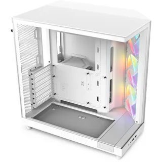 NZXT H6 Flow RGB , CC-H61FW-R1 , Kompaktes Mid, Tower Gehäuse mit zwei Kammern , Inklusive 3 x 120 mm , Lüfter RGB , Glaspaneele mit Panoramablick , Hochleistungs, Airflow Panels , Weiß