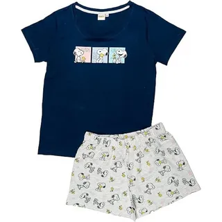 SNOOPY Peanuts Snoopy Schlafanzug Pyjama Set Kurzarm Oberteil mit Shorts blau/grau | Gr.: M