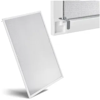 Juskys Fliegengitter mit Alu-Rahmen 80 x 100 cm für Fenster zum Einhängen UV-beständig in Weiß