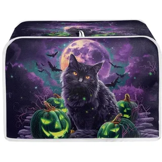Xoenoiee Toaster-Abdeckung, Motiv: schwarze Katze, Kürbis, Fledermäuse, 4 Scheiben, Multifunktionaler Schutz, Stylische Muster, Praktisches Geschenk, Brot