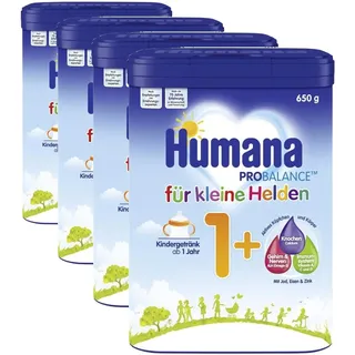 Humana Kindergetränk 1+, ab 1 Jahr, Milchpulver für Kindermilch, nährstoffreiche Milch für Kleinkinder, als gelegentliches Milchgetränk oder zur Mahlzeit, 650 g (Packung mit 4)