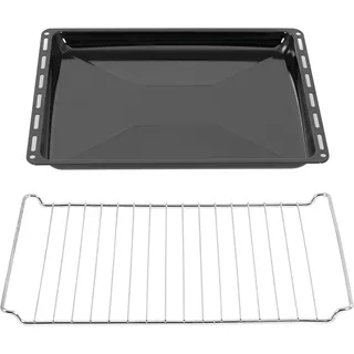 ICQN 445 x 375 x 35 mm Gitter Backblech Set | Passend für Whirlpool Ignis Bauknecht | Emailliert | Fettpfanne | Verchromt Backofenrost und Emaille Backblech für Backofen