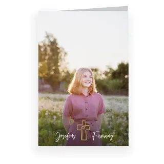 Firmung  Einladungskarte in Weiß mit eigenen Fotos gestalten im Design "Fischkreuz" - Musterkarte - Karten einfach online bei wunderkarten gestalten und bestellen