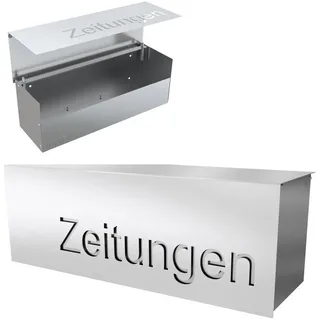 Mocavi Zeitungsfach XXL mit Deckel Edelstahl rostfrei & wetterfest moderne Design-Zeitungsrolle eckige Zeitungsbox Schriftzug 'ZEITUNGEN' hochwertig für Outdoor MOCAVI ZF 2b Regenschutz