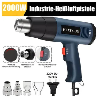 Hikity Heißluftgebläse Professionelle Heißluftpistole 2000W Stufenlose Einstellung, bis max. 600 °C, (1-tlg), Mit vier Düsen