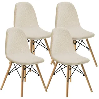 DHAEY Stuhlhussen 4er Set, Skandinavische Stuhlbezug Esszimmer Stuhlhussen Schalenstuhl Bezug Stretch Stuhlhussen Abnehmbar Waschbar Stuhlbezug für Esszimmerstühle Schwingstuhl Beige