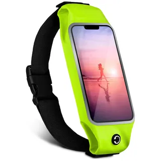 moex Laufgürtel Handy für Motorola Edge 50 Fusion Lauftasche Jogging Tasche Wasserfest, Slim Running Belt Flexibel mit Sichtfenster, Laufgurt zum Joggen Bauchtasche Sport, Neon-Grün