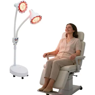 275W Infrarotlampe 220V, Rotlichtlampe Doppelkopf Therapielampe mit Doppellagiger Lampenschirm mit Verbrühungsschutz und Rädern, Rotlichtlampe Wärmelampe für zu Hause, Massage und Schönheitspflege
