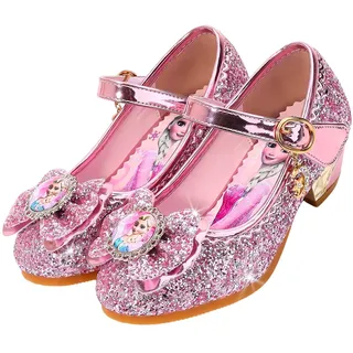 Vorkhuaeri Mädchen Prinzessin ELSA Schuhe Stöckelschuhe Kinder Glitzer Tanz Sneakers Prinzessin Kostüm Kinderschuhe für Dress Up Party Cosplay Hochzeit (D3-Pink,31) - 31 EU