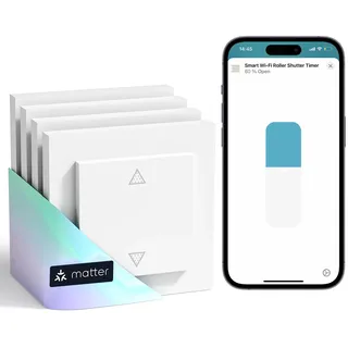 Meross Matter Smart Rolladenschalter WLAN 55x55mm, Smart Home Rolladensteuerung für Jalousien kompatibel mit Apple HomeKit, Alexa und Google Home(NEUTRALKABEL ERFORDERLICH)