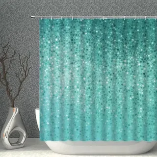 EIWAXU 3D-Duschvorhänge 110x180cm/Breite x Höhe Türkis Geometrische Blau Mosaik Dusche Vorhang Gedruckt Wasserdicht Bad Vorhang Stoff Mit Haken