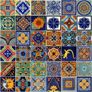 COLOR Y TRADICIÓN Mexikanische Fliesen, 10 x 10 cm, handbemalt, verschiedene Designs