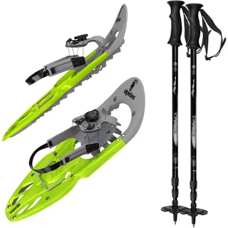 ALPIDEX Schneeschuhe mit Stöcke 25 oder 29 Inch Schnellverschluss Bindung Schuhgröße 38-46 bis 140 kg Steighilfe Tragetasche Teleskopstöcke, Farbe:Lime Green, Größe:25 Inch