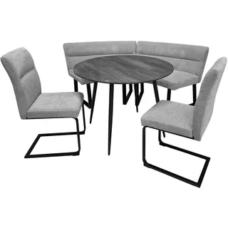 Hti-Living Sitzgruppe Liron Tisch mit Eckbank und 2 Stühlen Grau