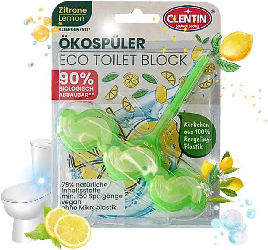CLENTIN WC Stein ECO Duftspüler 12 St x 45g Zitrone / WC Reiniger 1800 Spülgänge