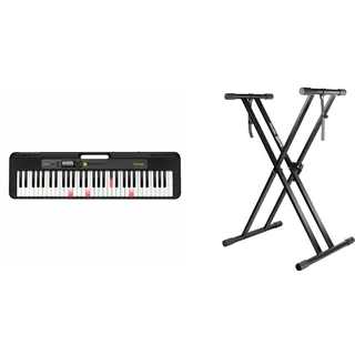 Casio LK-S250 CASIOTONE Leuchttastenkeyboard mit 61 anschlagdynamischen Tasten im Piano-Look, schwarz & RockJam Xfinity Doublebraced Pre Assembled Keyboard Stand with Locking Straps