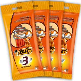 BIC 3 Sensitive Rasierer Herren, 16 Einwegrasierer mit je 3 Klingen, mit Aloe Vera & Vitamin E für eine sanfte Rasur