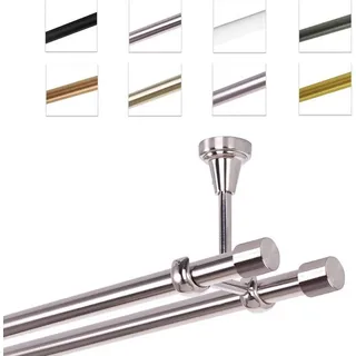 MDEKOR Gardinenstange Vorhangstange 19 mm mit Endkappen, einfache Montage, Decke, 2-läufig, Edelstahl, 120 cm | Silber