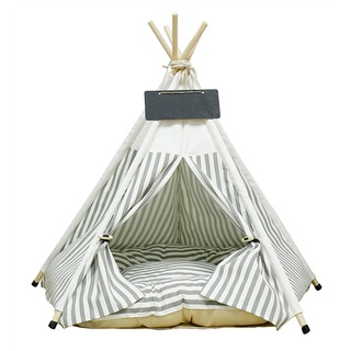 GIBZ Haustierhaus Tipi Zelt für Haustiere Abnehmbares und Waschbares Hunde/Katzen Bett Spielhaus Haustier Nest Zelt mit Kissen Grau L