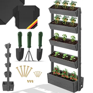 Kesser KESSER® Hochbeet mit Etagen Premium Blumenkasten Blumentreppe Pflanztreppe Gemüsebeet Kräuterbeet Pflanzkübel Frühbeet Blumenbeet Pflanzkasten inkl. Gartenvlies- Beet für Terrasse Balkon & Garten