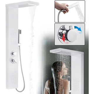 Aufun Duschpaneel Edelstahl Duschsystem mit Regendusche, Regenduschensäule, Massagedusche, Duschsäule Duschset mit Handbrause für Badezimmer Duschbrause, Weiß