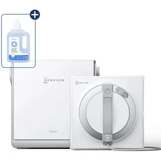 ECOVACS WINBOT W2S OMNI Fensterputzroboter mit Multifunktionsstation mit 1L Original Fensterreinigungsflüssigkeit - Weiß
