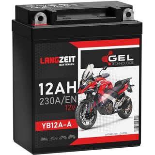 LANGZEIT YB12A-A GEL Motorradbatterie 12V 12Ah 230A/EN 51211 YB12A-B CB12A-A Gel Batterie 12V doppelte Lebensdauer vorgeladen auslaufsicher wartungsfrei ersetzt 10Ah