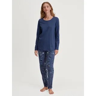 CALIDA Schlafanzug CALIDA "Fruity Dreams", Damen, Gr. M (44/46), cobalt blau, Single Jersey, Obermaterial: 100% Baumwolle, lang, Rundhals, Homewear-Sets, Rundhals, Langarm, Pure Cotton, weich