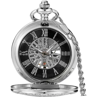 Tiong Mechanische Zahnrad Taschenuhr Steampunk Taschenuhr mit Kette Skelett Römische Ziffern Zifferblatt Handaufzug Taschenuhren für Herren