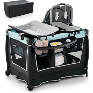 Costway 4 in 1 klappbares Reisebett & Laufstall & Babywiege mit Schaukelfunktion, inkl. Babykorb, Wickelauflage, Matratze, Spieluhr, ...