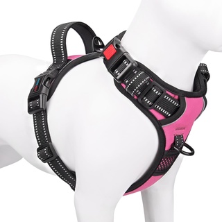 PHOEPET Hundegeschirr ohne Zug für kleine Hunde, reflektierende, verstellbare Front-Clip-Weste mit Griff, 2 Metallringe, 3 Schnallen [leicht an- und auszuziehen] (M, Rosa)