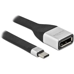 Delock FPC Flachbandkabel USB Type-CTM zu DisplayPort (DP Alt Mode) 4K 60 Hz 14 cm (0.14 m), Videokabel, Silber, Schwarz
