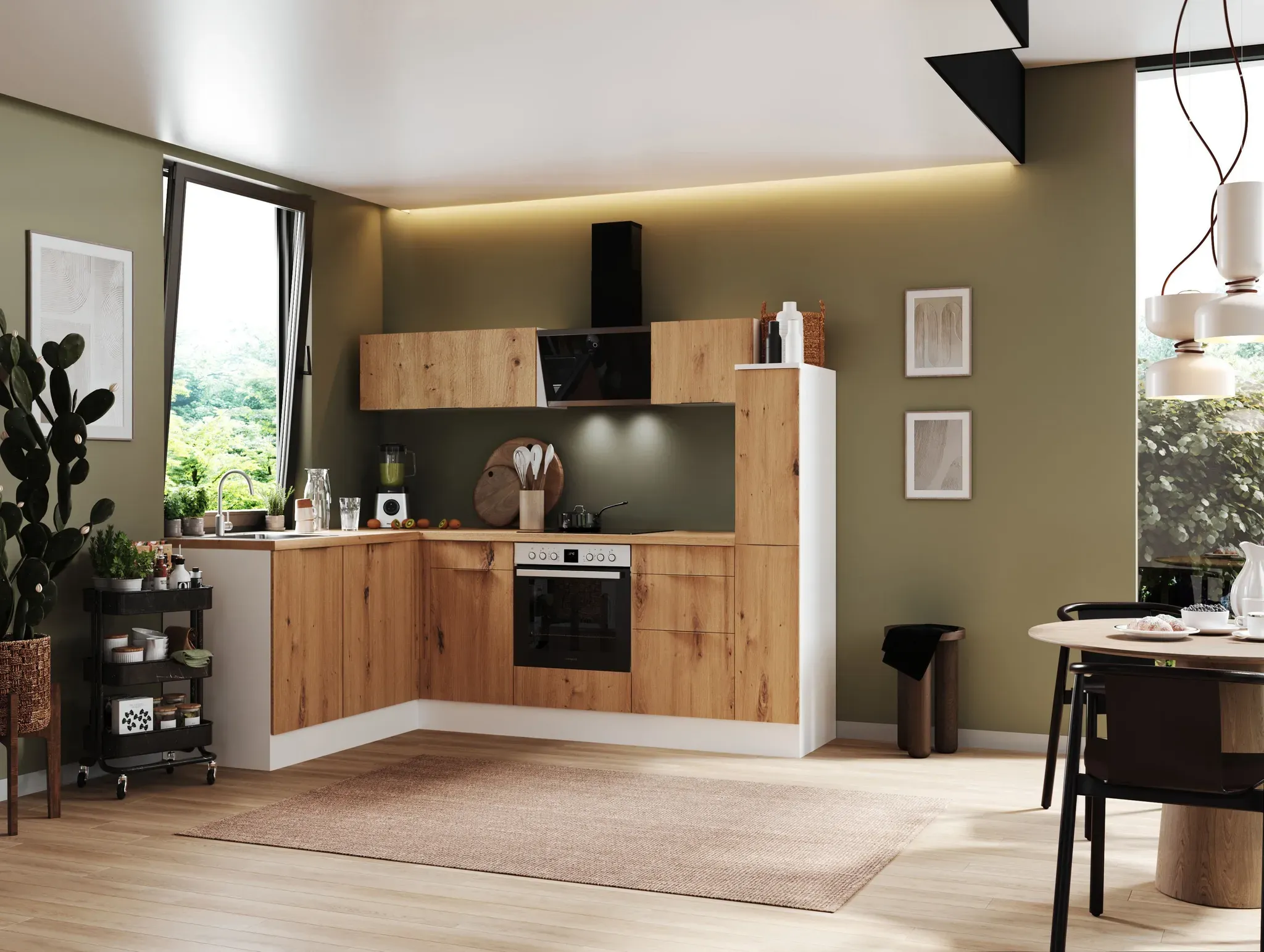 Küche vormontierte L - Küche 250 x 175 cm wechselseitig aufbaubar incl. Geräte R...