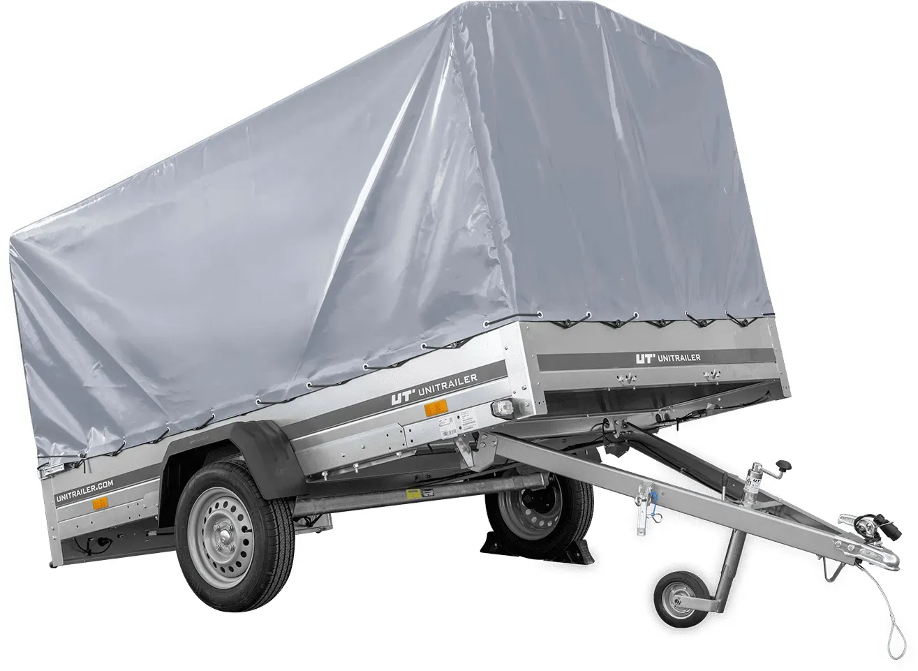 Einachsanhänger 264x150 UNITRAILER GARDEN 265 KIPP mit Rahmen H-1100 und grauer Plane