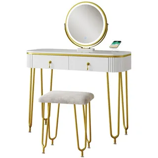 Vicco Schminktisch Grace Weiß 100 cm LED-Spiegel QI-Ladestation Hocker