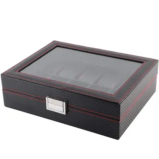 HURRISE Uhren Aufbewahrungsbox, Uhrenbox 10 Fach Kohlefaser Fall Schmuck Display Speicher Uhrenbox Uhrengehäuse Uhrenkoffer For Aufbewahrung 10 Slot Uhrenbox Reise Collector Organizer