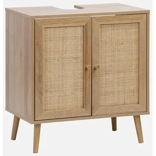 sweeek - Waschtischuntergestell in Holzdekor und Rattan.