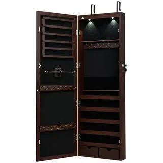 Costway - led Schmuckschrank mit Ganzkoerperspiegel, Schmuckregal Tür- und Wandmontage, haengender Schmuck Spiegelschrank für Ringe, Kettenhaken und