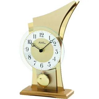 AMS 1137 Tischuhr Quarz mit Pendel golden modern geschwungen mit Glas - Gold